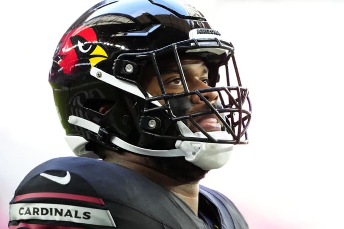 Arizona Cardinals offensive tackle Paris Johnson Jr. (70) during pregame warmups before playing the Los Angeles Rams at State Farm Stadium.